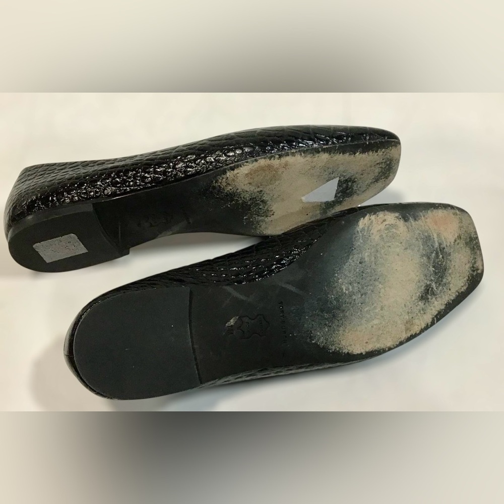 TORY BURCH Luxury Croc black Leather Georgia 25mm Medallion Logo Pumps Size 7M - Picture 6 of 7